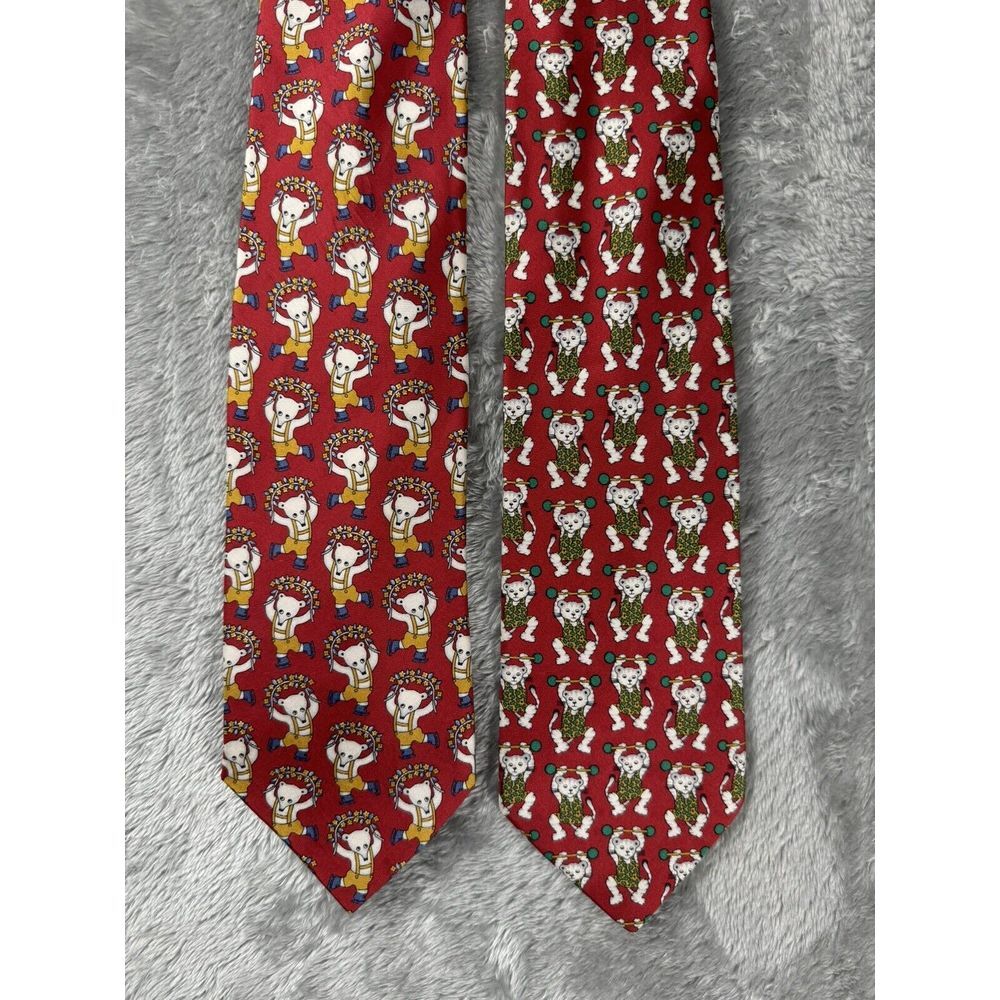 PAOLO GUCCI Mens 100% Silk XL Necktie ITALY Designer Lot Of 2 Red Animal‎ Print